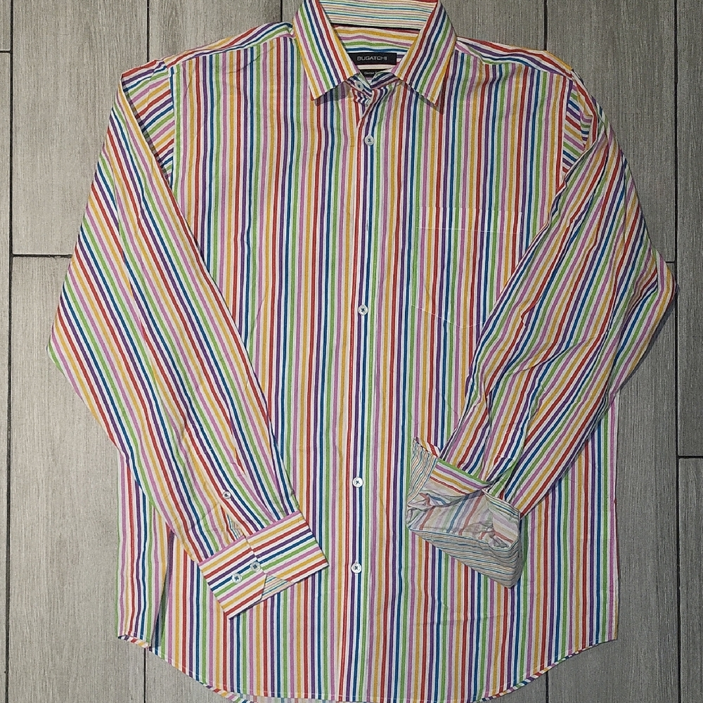 Bugatchi Red and Pink Casual Button Down Shirt